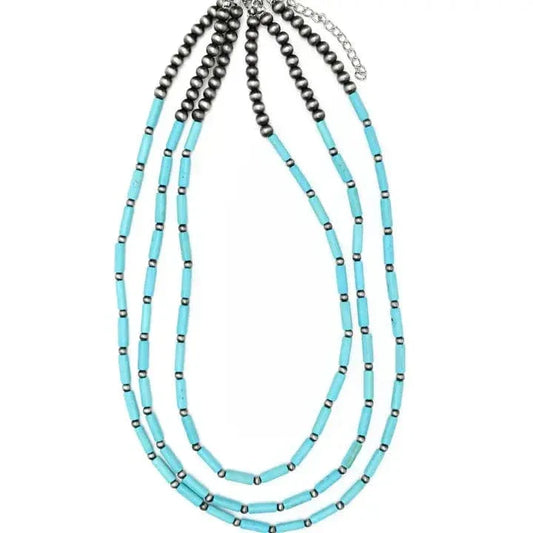 Necklaces Ceci Three Strand Bead and Pearl Necklace