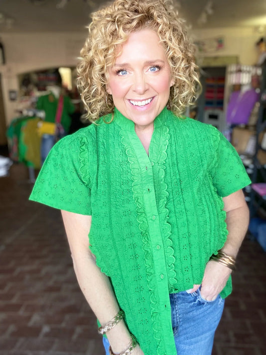 Emerald Eyelet Blouse