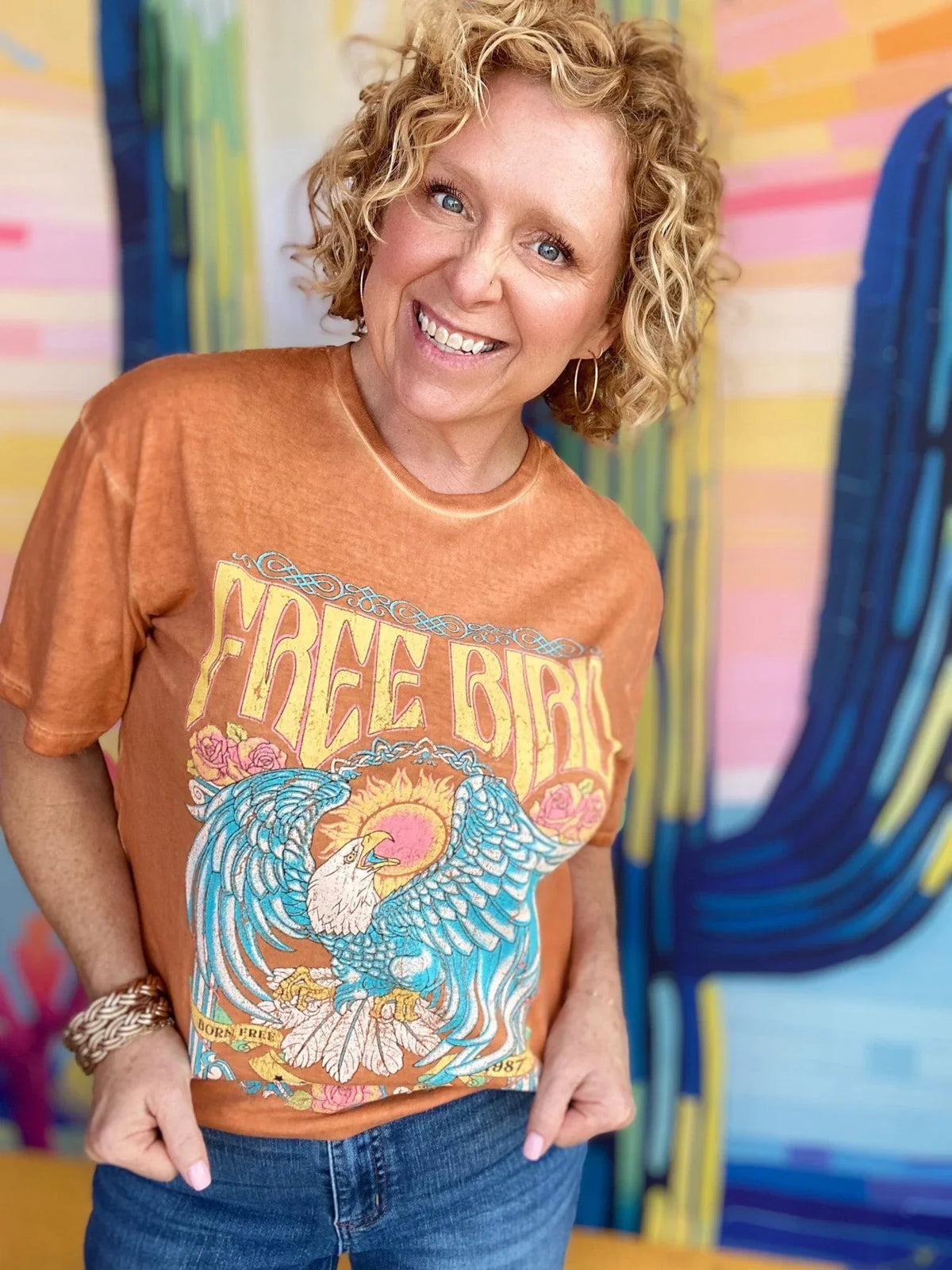 Graphic Tees Free Bird Graphic 1987 Tee-Orange