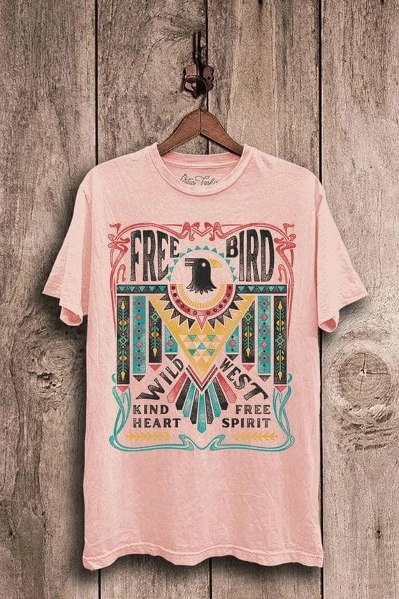 Graphic Tees Free Bird Thurderbird Tee- Pink Mineral