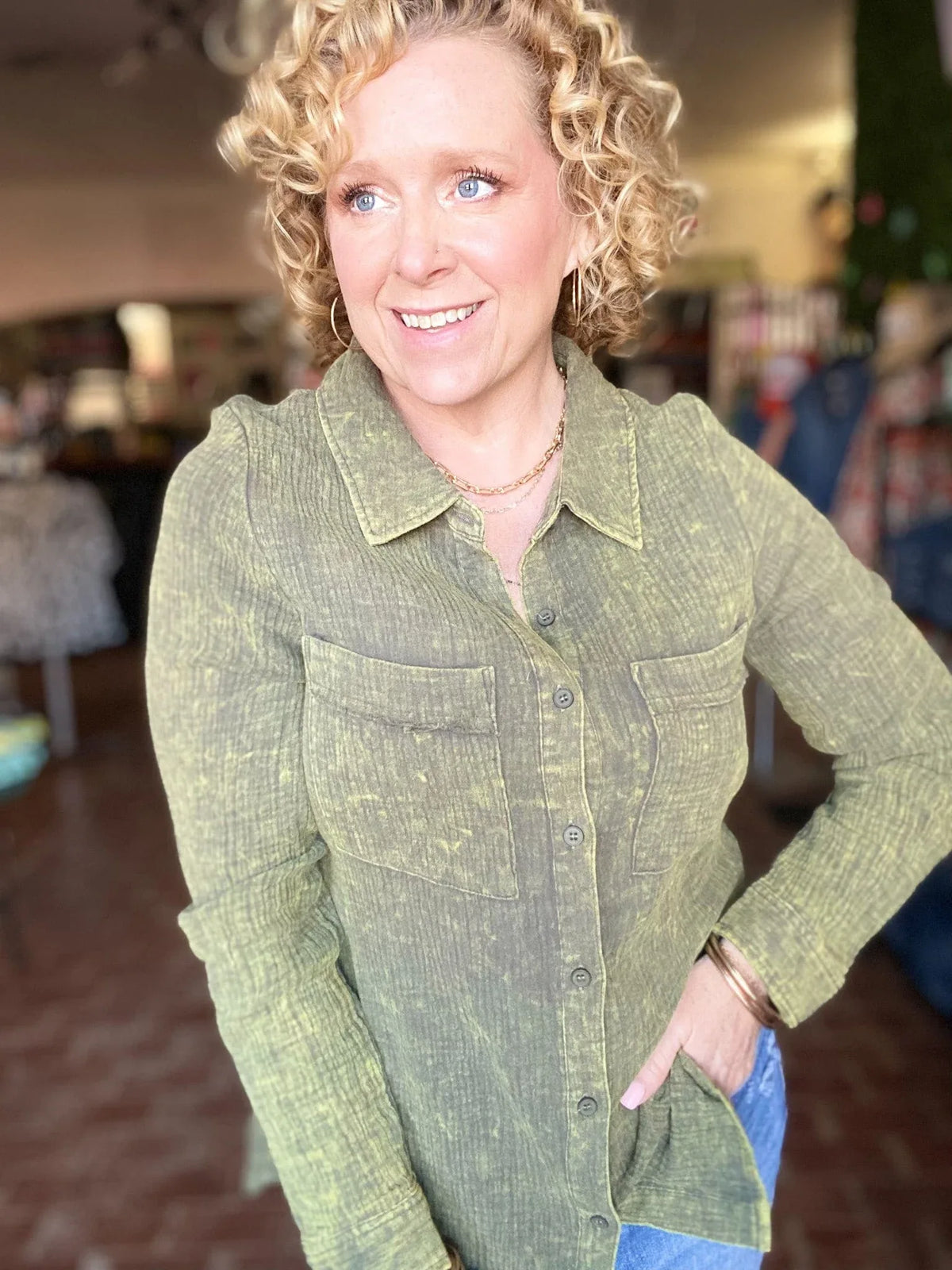 Outerwear Georgi Gauze Top-Olive