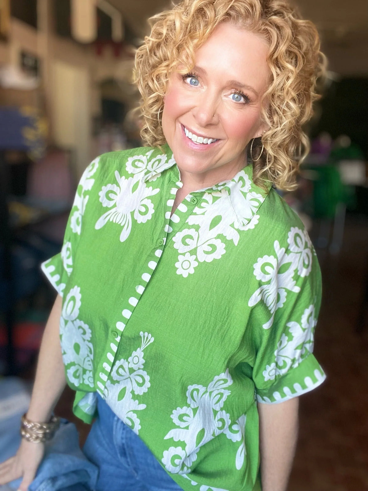 Tops Jayda Funky Print Blouse- Apple Green