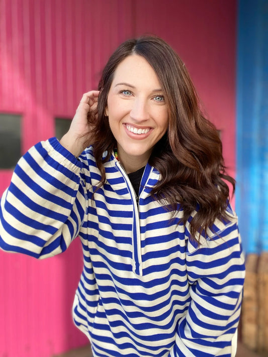 Tops Julee Striped Hoodie-Blue