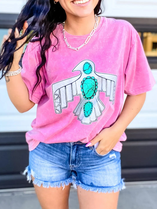 Graphic Tees Metallic Thunderbird Tee-Pink