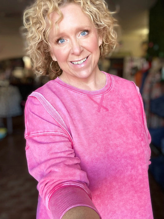 Shirts & Tops Poppy Acid Washed Pullover-Bubblegum