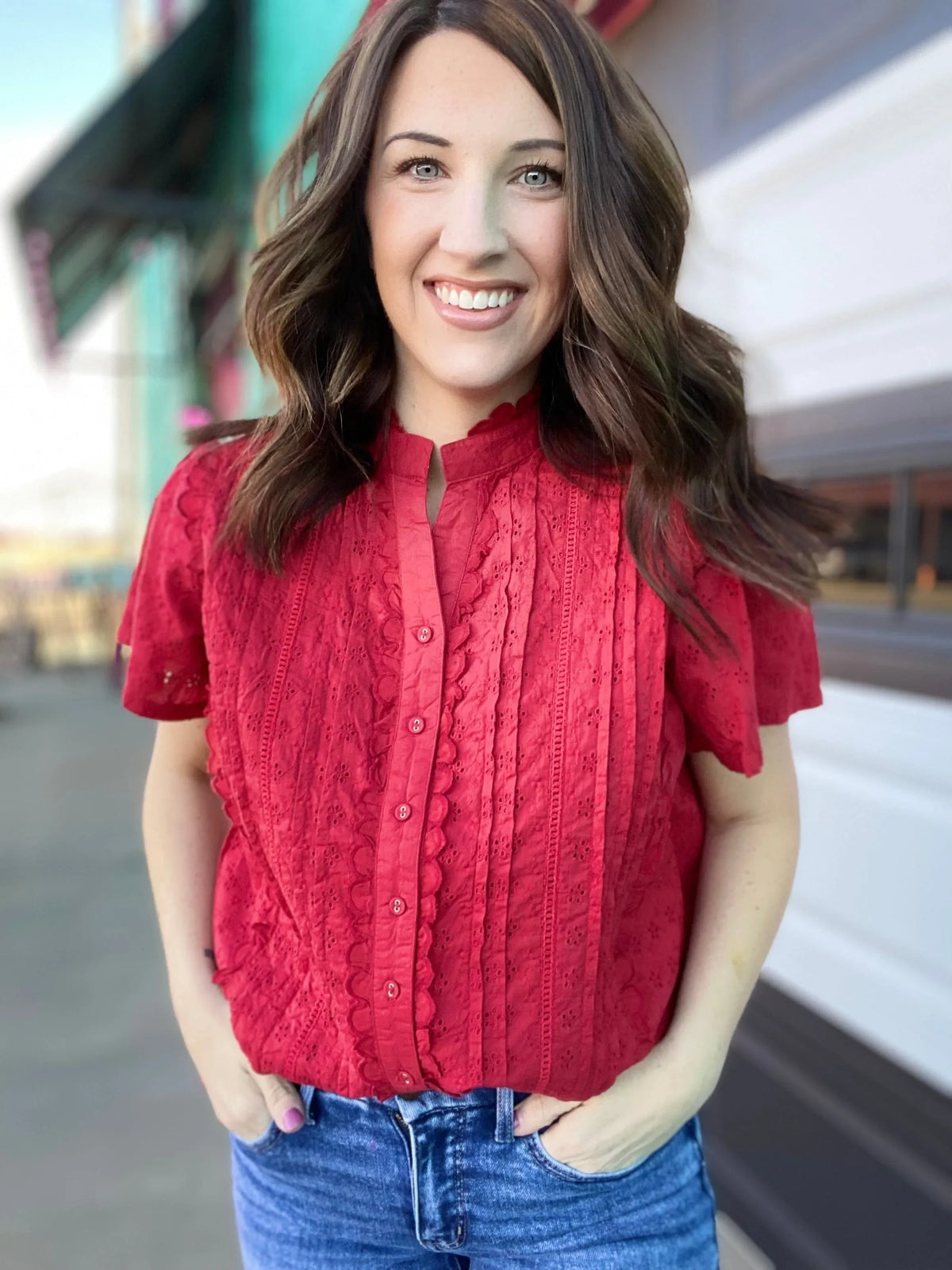 Red Hot Eyelet Blouse