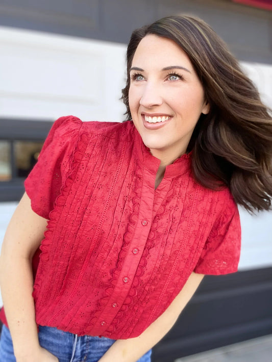 Red Hot Eyelet Blouse