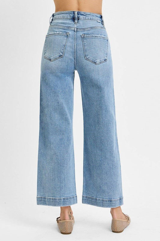 Bottoms Risen High Rise Crop Wide Leg Seamed Front