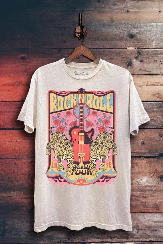 Graphic Tees Rock and Roll World Tour Leopard Tee-Ivory