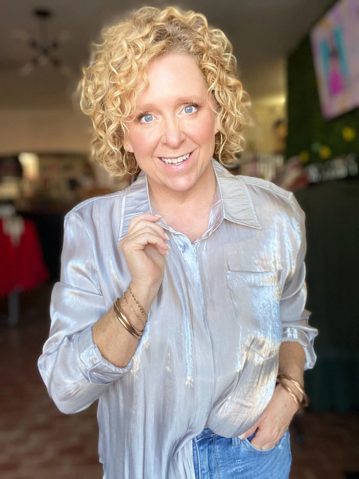 Tops Sienna Shimmer Blouse Silver