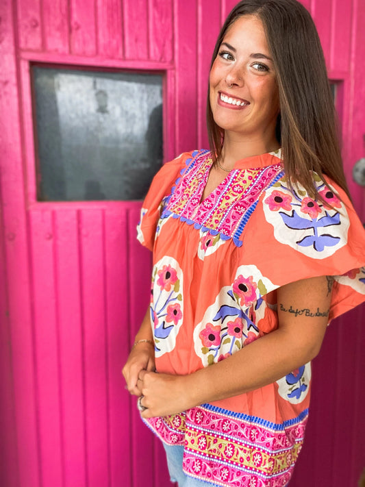 Tops Sierra Scalloped Blouse Coral