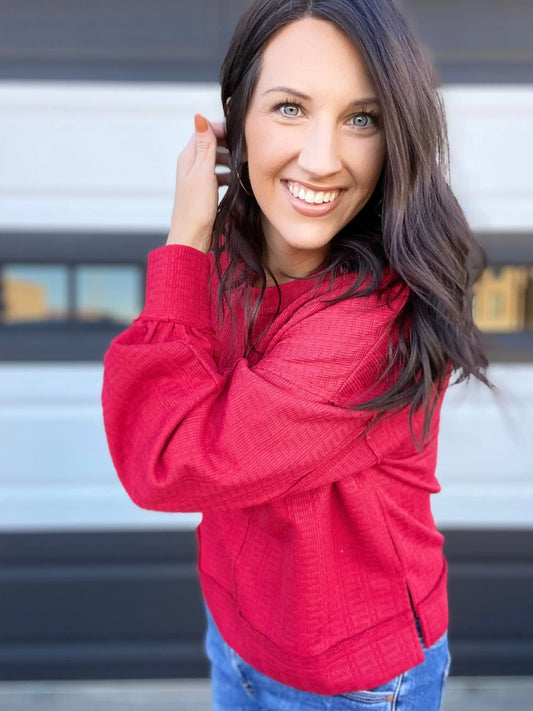 Shirts & Tops Tinny Waffle Knit Pullover- True Red