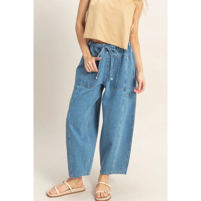 Jena Drawstring Barrel Jean