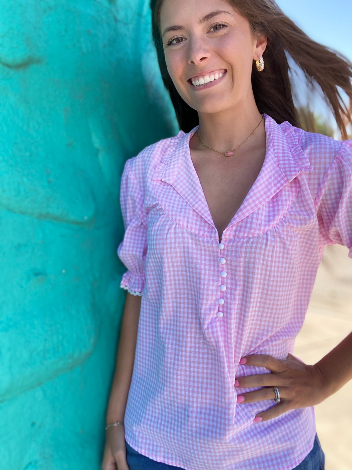 Lauryn Pink Gingham Blouse