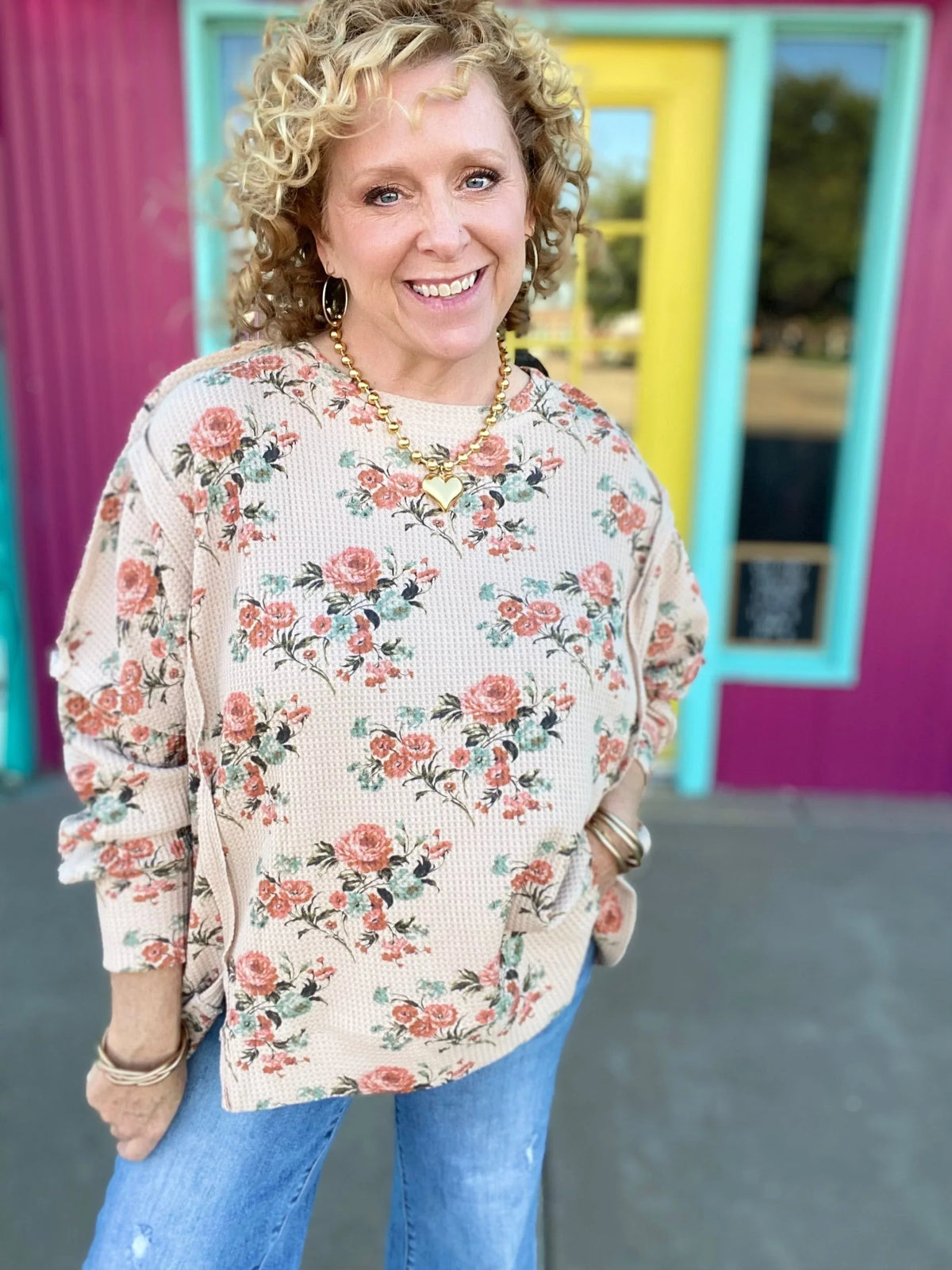Tops BiBi Oversized Floral Thermal Pullover