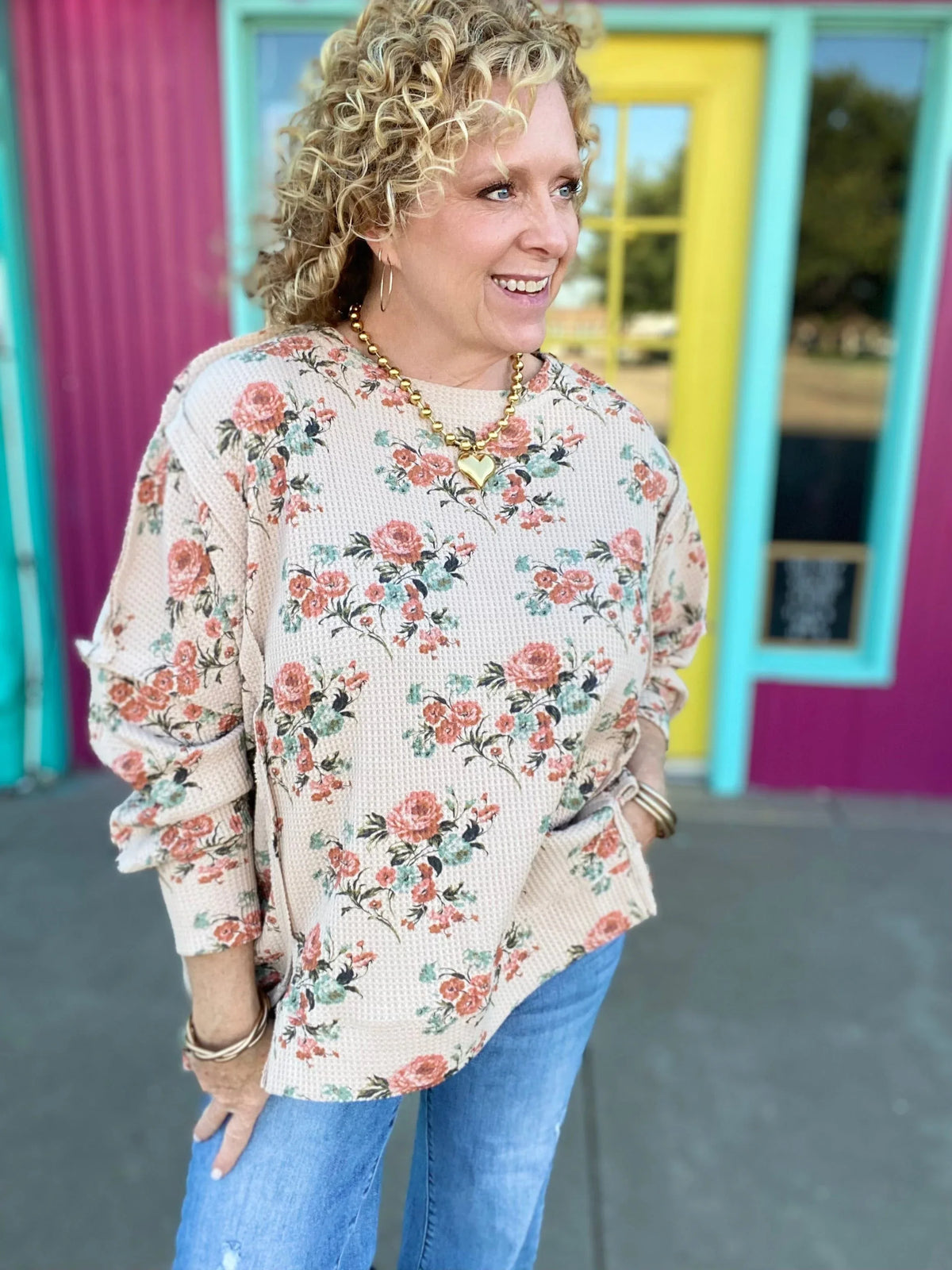 Tops BiBi Oversized Floral Thermal Pullover