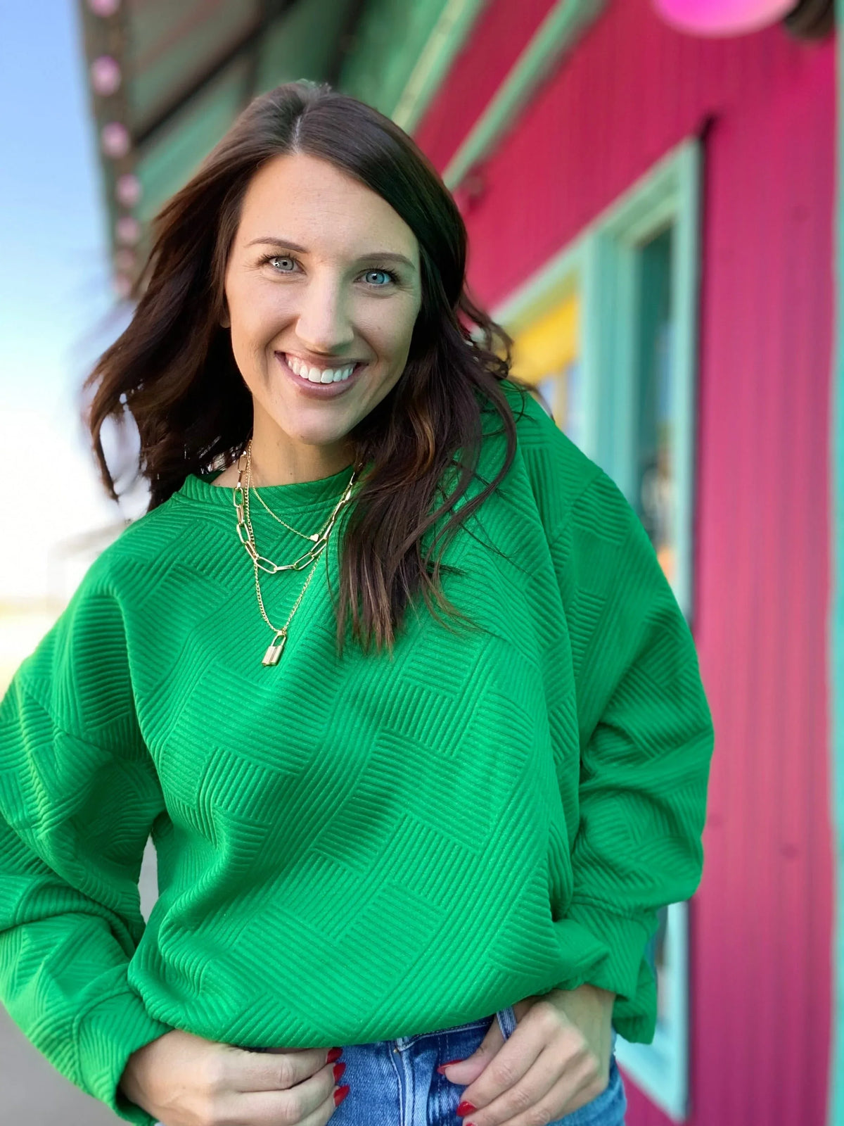 Shirts & Tops Billie Textured Pullover- Emerald