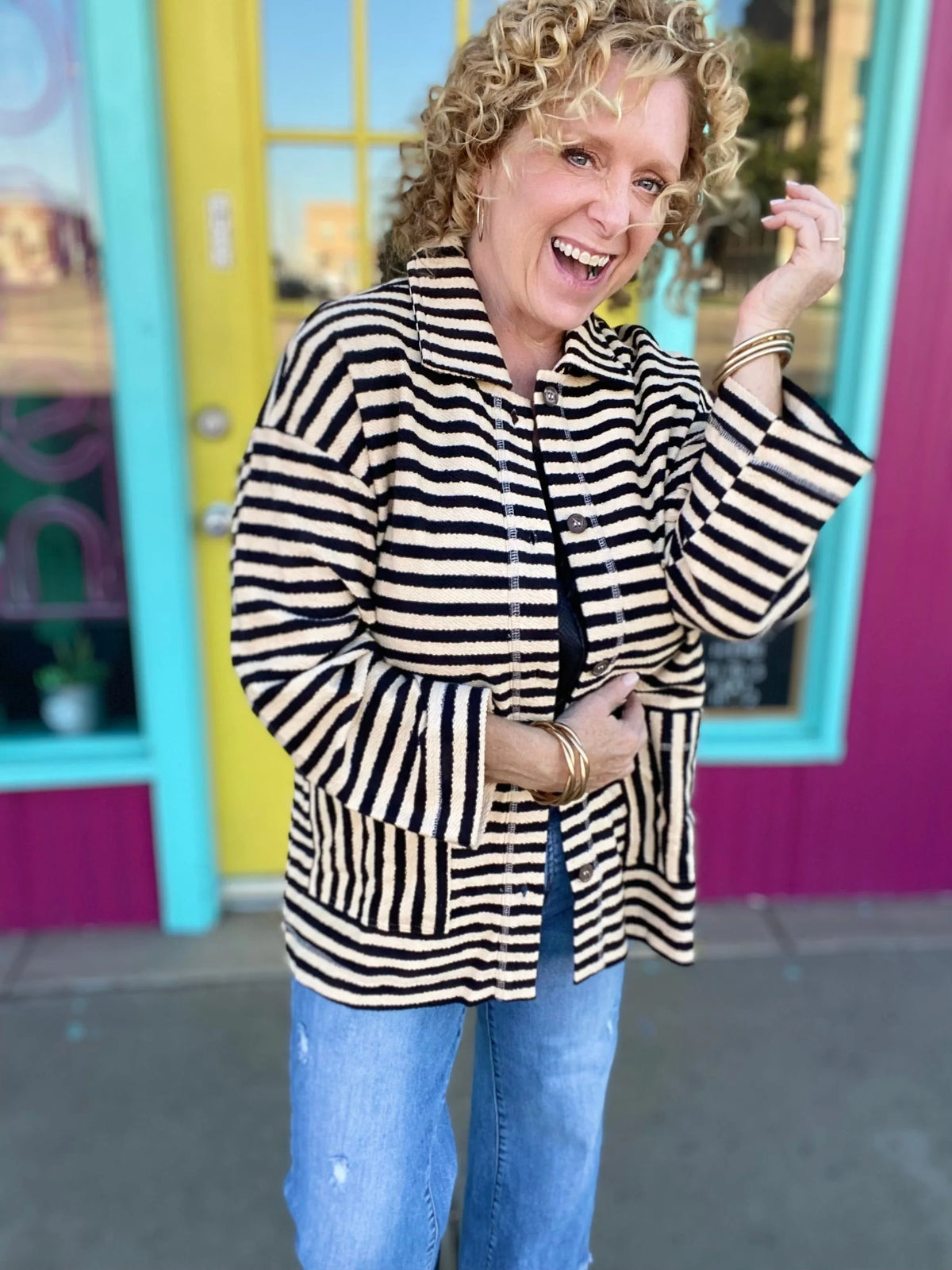 Tops Black and White Stripe Jacket