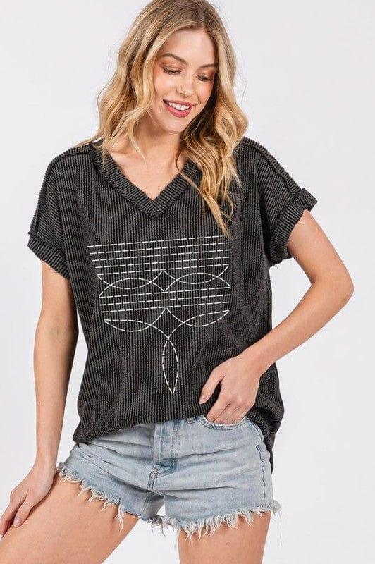 Graphic Tees Boot Stitch Corded Tee- Charcoal