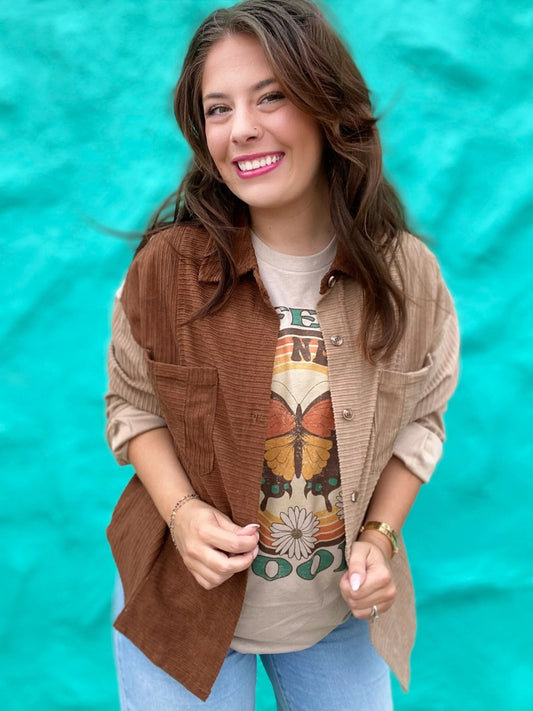 Tops Corded Color Block Top-Dark Mocha