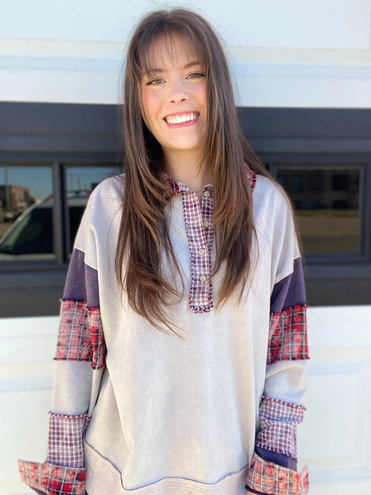 Tops Cream and Plaid Henley