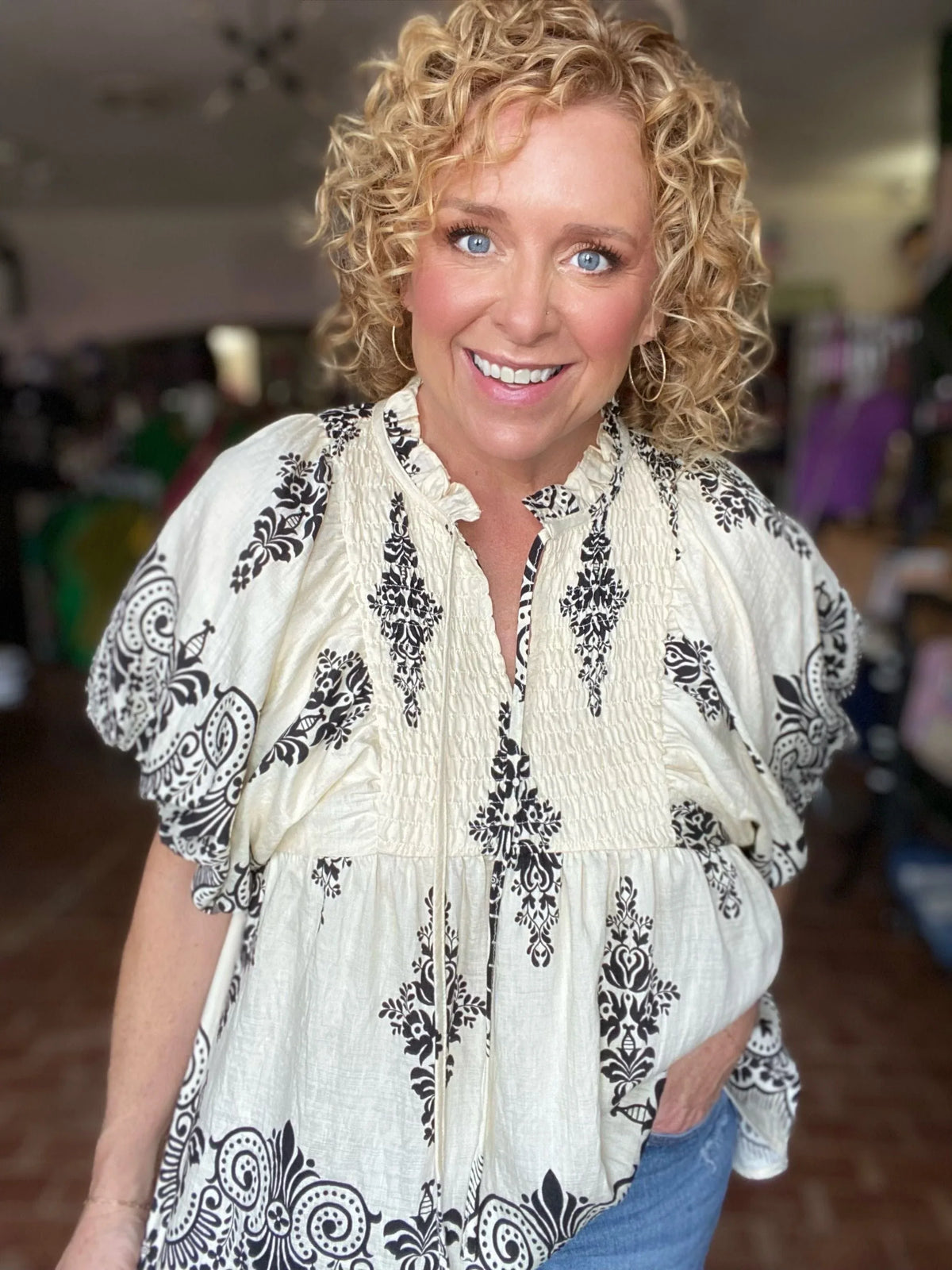 Tops Cream Puff Sleeve Blouse
