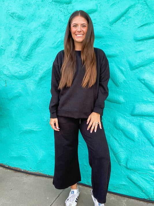Set Cropped Black Textured Set