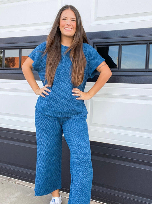 Cropped Textured Set- Teal