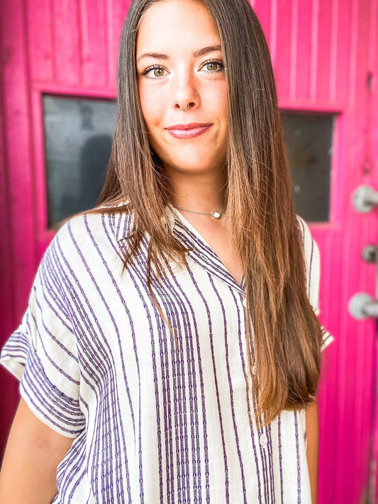 Tops Deep Indigo Stripe Camp Shirt
