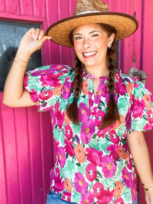 Tops Felicity Raspberry Floral Top