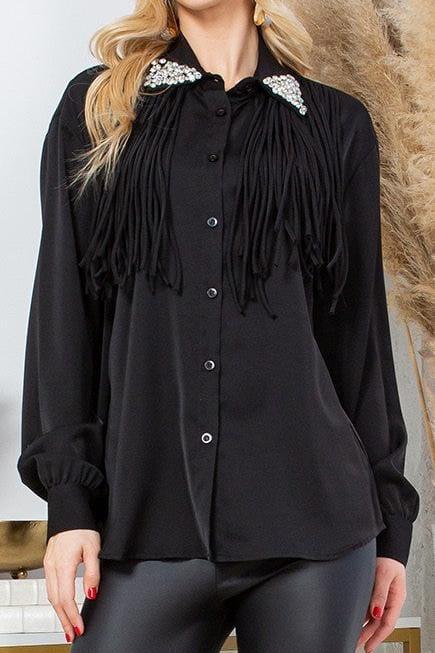 Outerwear Funky Fringe Embellished Blouse-Black