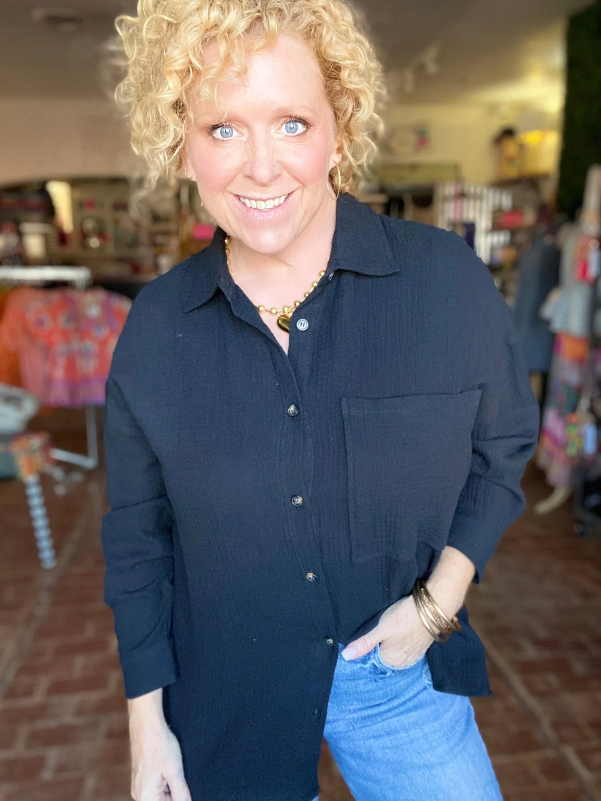 apparel Gauzy Button Down-Black