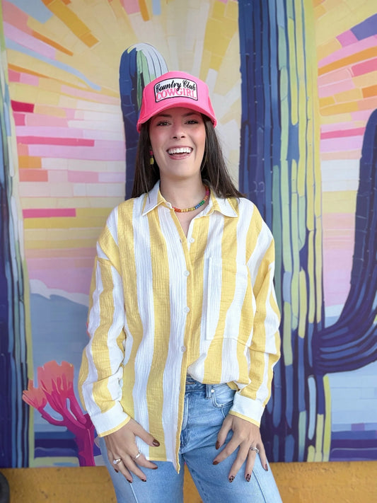 apparel Gauzy Button Down Stripe-Yellow