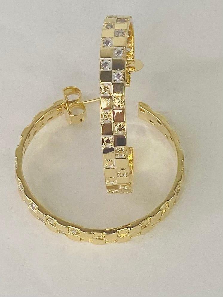 Earrings Gold Checkered Hoop Earring