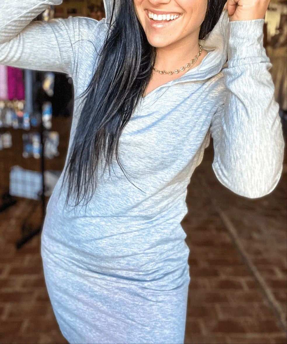 Dresses Hoodie Tee Dress- Gray