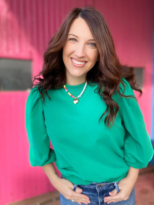 Tops Janie Puff Sleeve Top- Sea Green