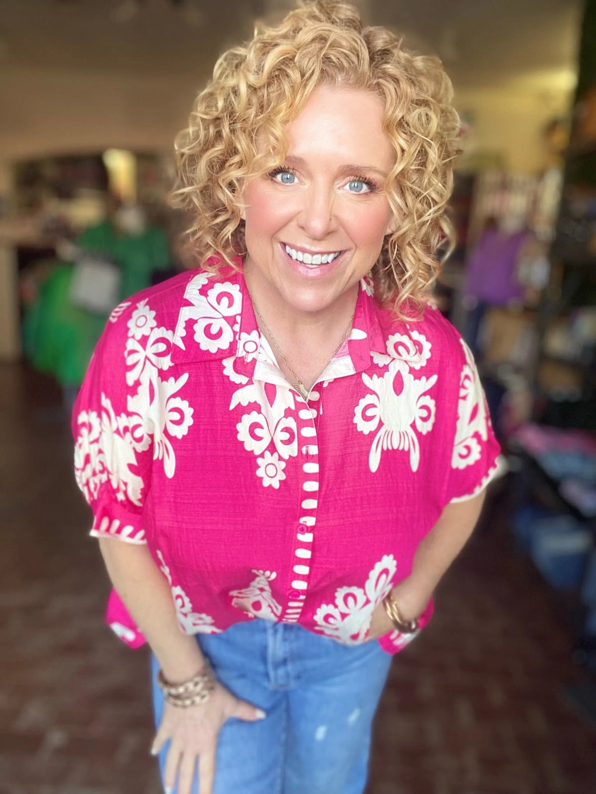 Tops Jayda Funky Print Blouse- Hot Pink