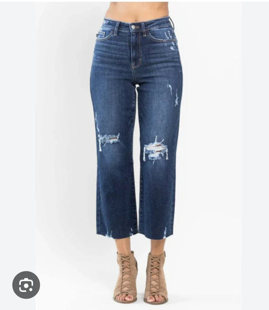 Bottoms Judy Blue High Waist Wide Leg Dark Distressed