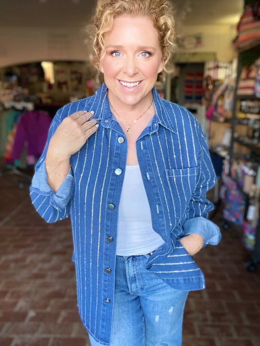 Tops Kirstyn Embellished Denim Top-Dark