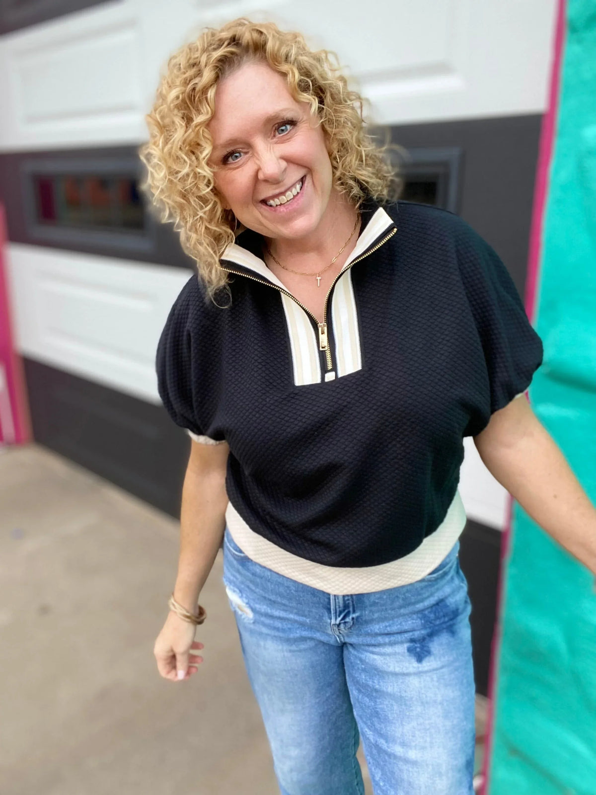 Tops Laci Half Zip Color Block Top