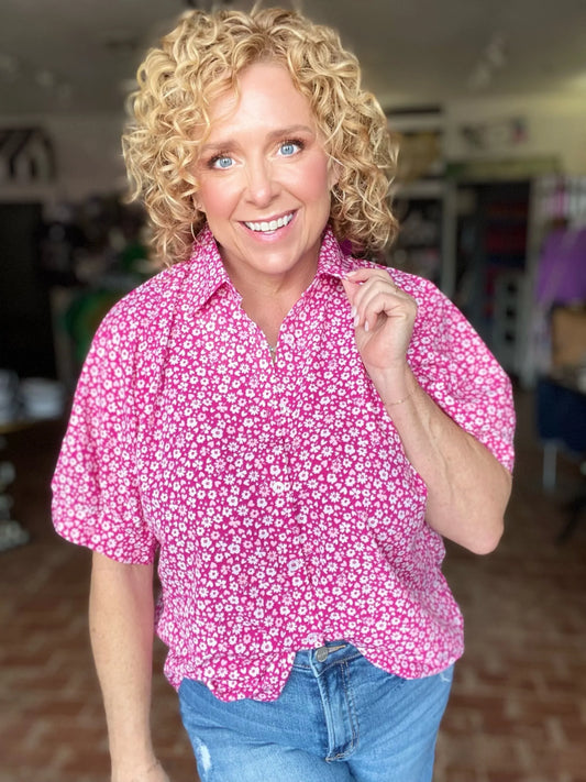 Tops Magenta Love Ditzy Floral Blouse