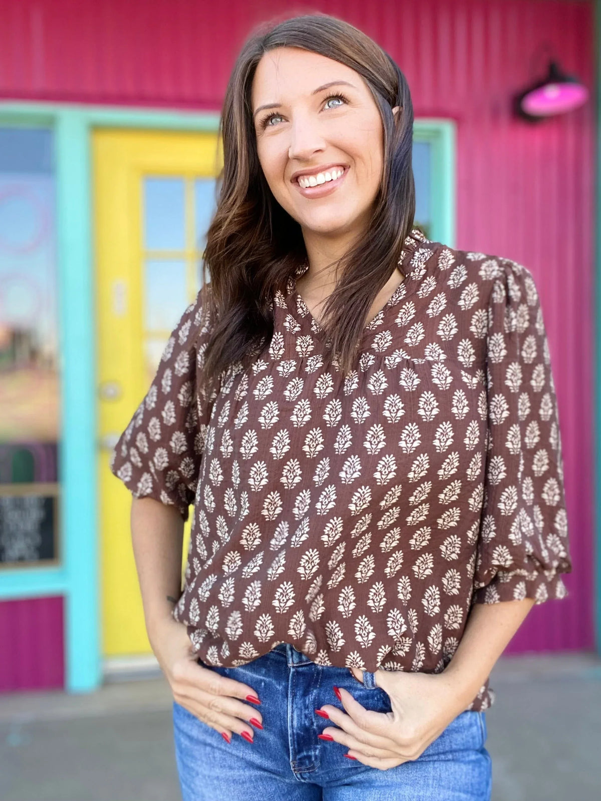 Tops Mocha Floral Blouse