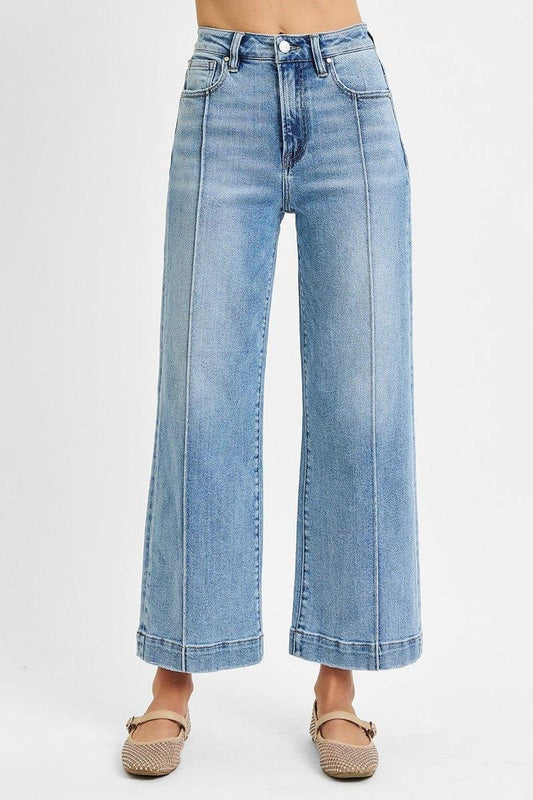 Bottoms Risen High Rise Crop Wide Leg Seamed Front