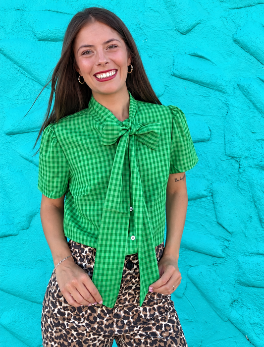Get Checked Bow Blouse