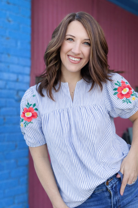 Cicili Striped Embroidered Top