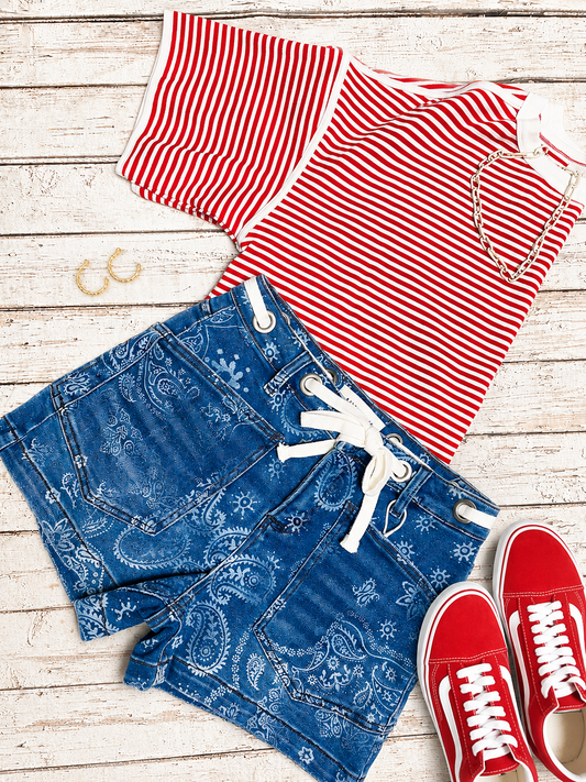 Jessica Stripe Tee-Red