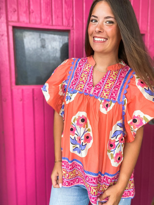 Tops Sierra Scalloped Blouse Coral S