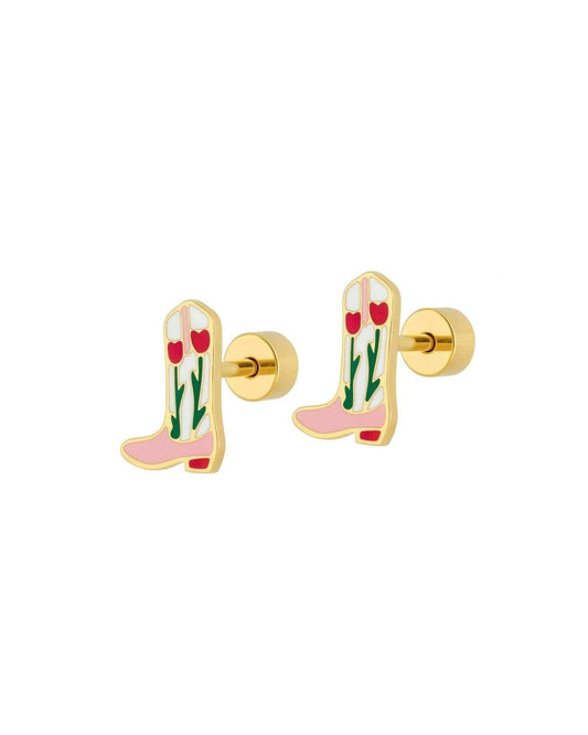 Jewelry Screwback Stud Earrings - Tulip Cowgirl Boot