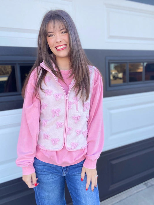 Outerwear Sherpa Bow Vest- Pink