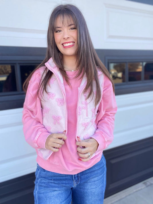 Outerwear Sherpa Bow Vest- Pink
